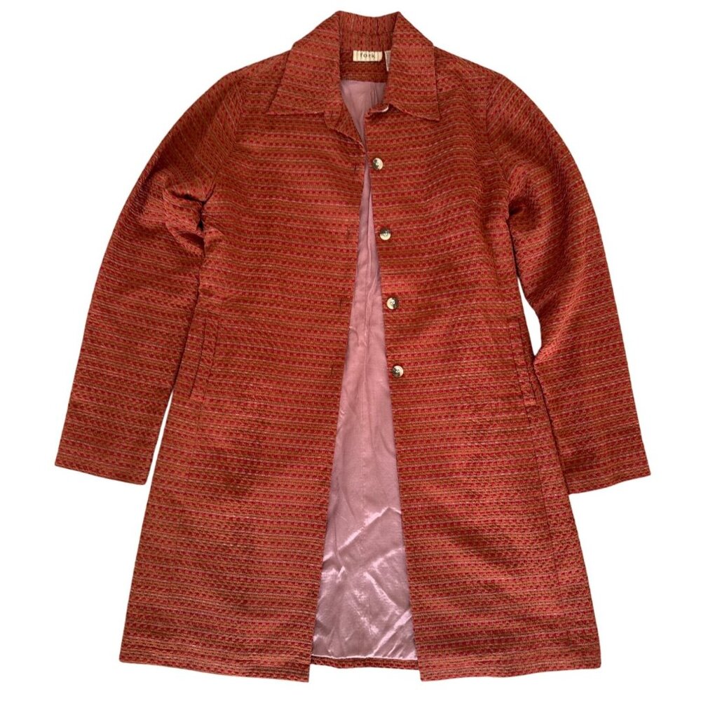 Red & Pink Fork Women's  vintage Textured Button-Up Mid-Length Coat size small